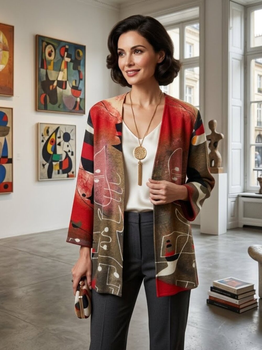 TAO House Women's S/M Multi-Color Abstract Wool Handmade Cardigan Jacket Artsy
